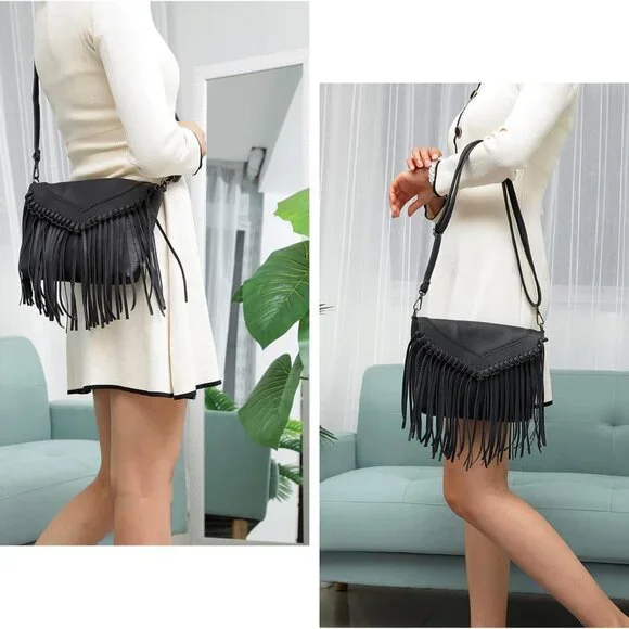 Fringe Crossbody Purse for Women Western Cowgirl Purse Leather Tassel Fanny Pack - Picture 6 of 7